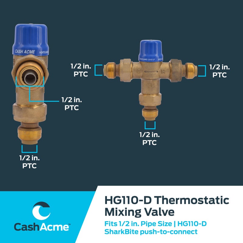 Cash Acme 1/2 Inch HG110-D Thermostatic Mixing Valve with SharkBite Union Connections, Brass Plumbing Fitting, 24504 - Image 5